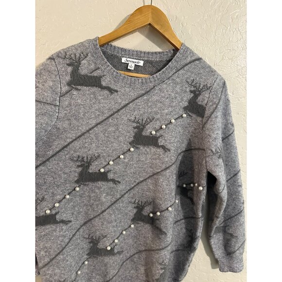 Serengeti Grey Long Sleeved Reindeer & Pearl Patterned Sweater - Picture 5 of 9